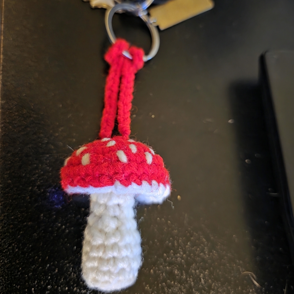 Red and White Crochet Mushroom Keychain